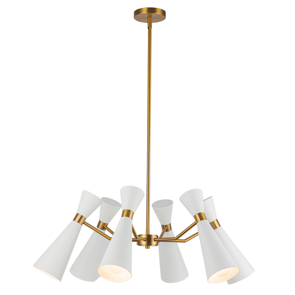 Aiden 6 Light Chandelier 32", White and Antique Brass