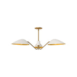 Jade 3 Light Chandelier 36", White and Antique Brass