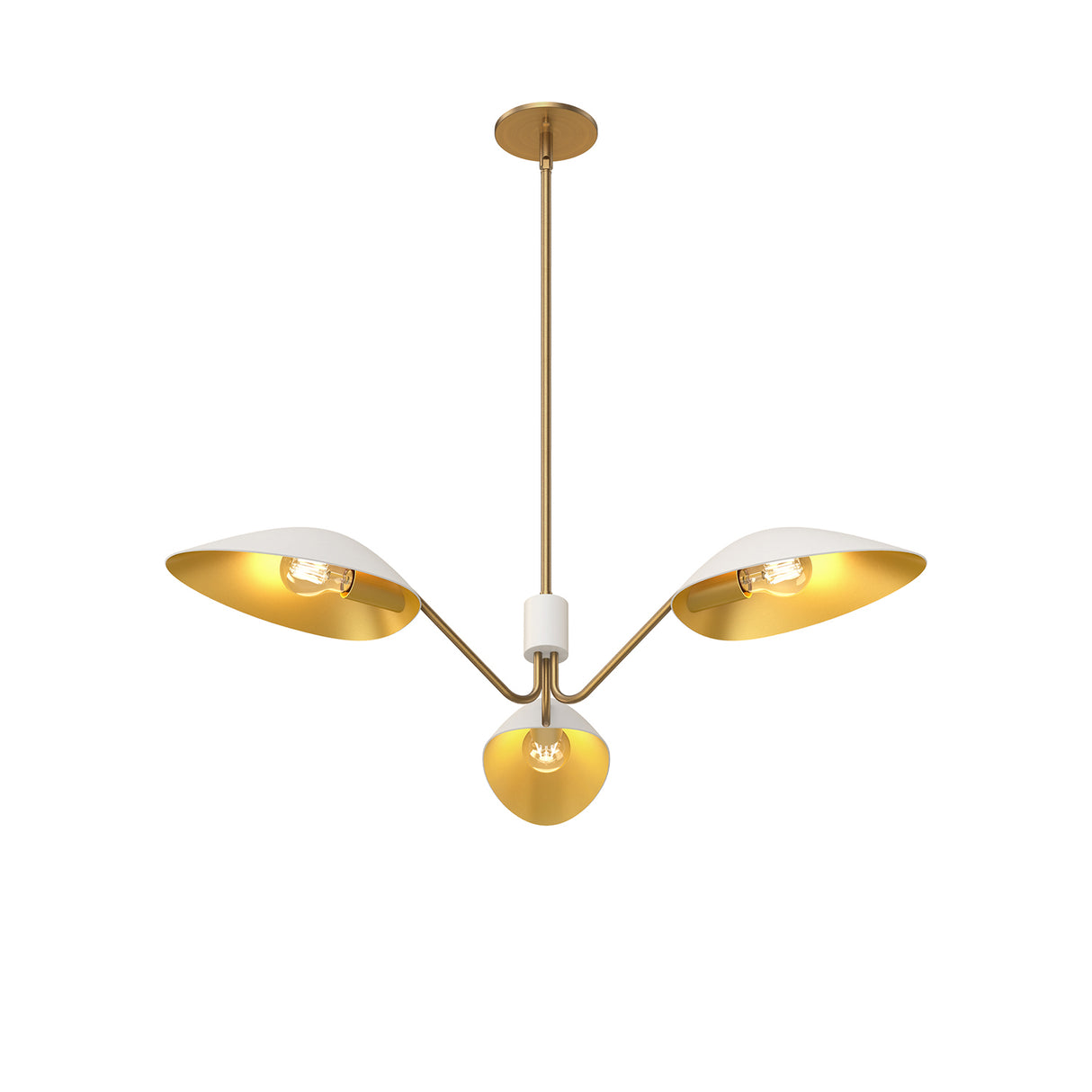 Jade 3 Light Chandelier 36", White and Antique Brass