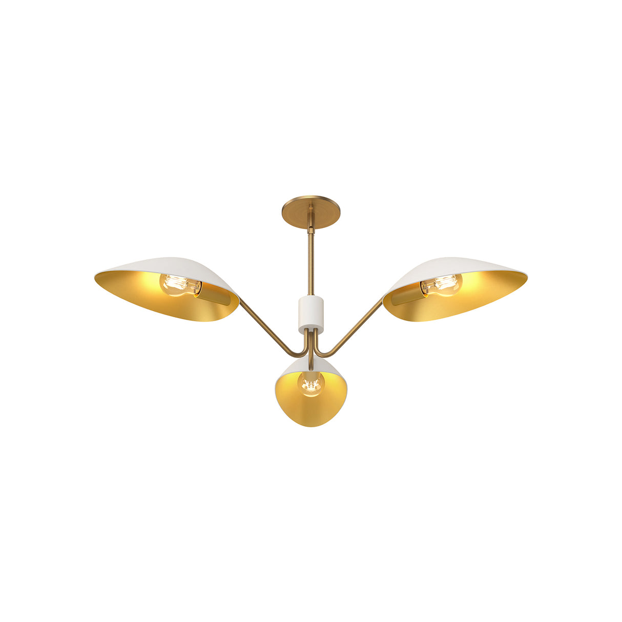 Jade 3 Light Chandelier 36", White and Antique Brass