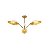 Jade 3 Light Chandelier 36", White and Antique Brass