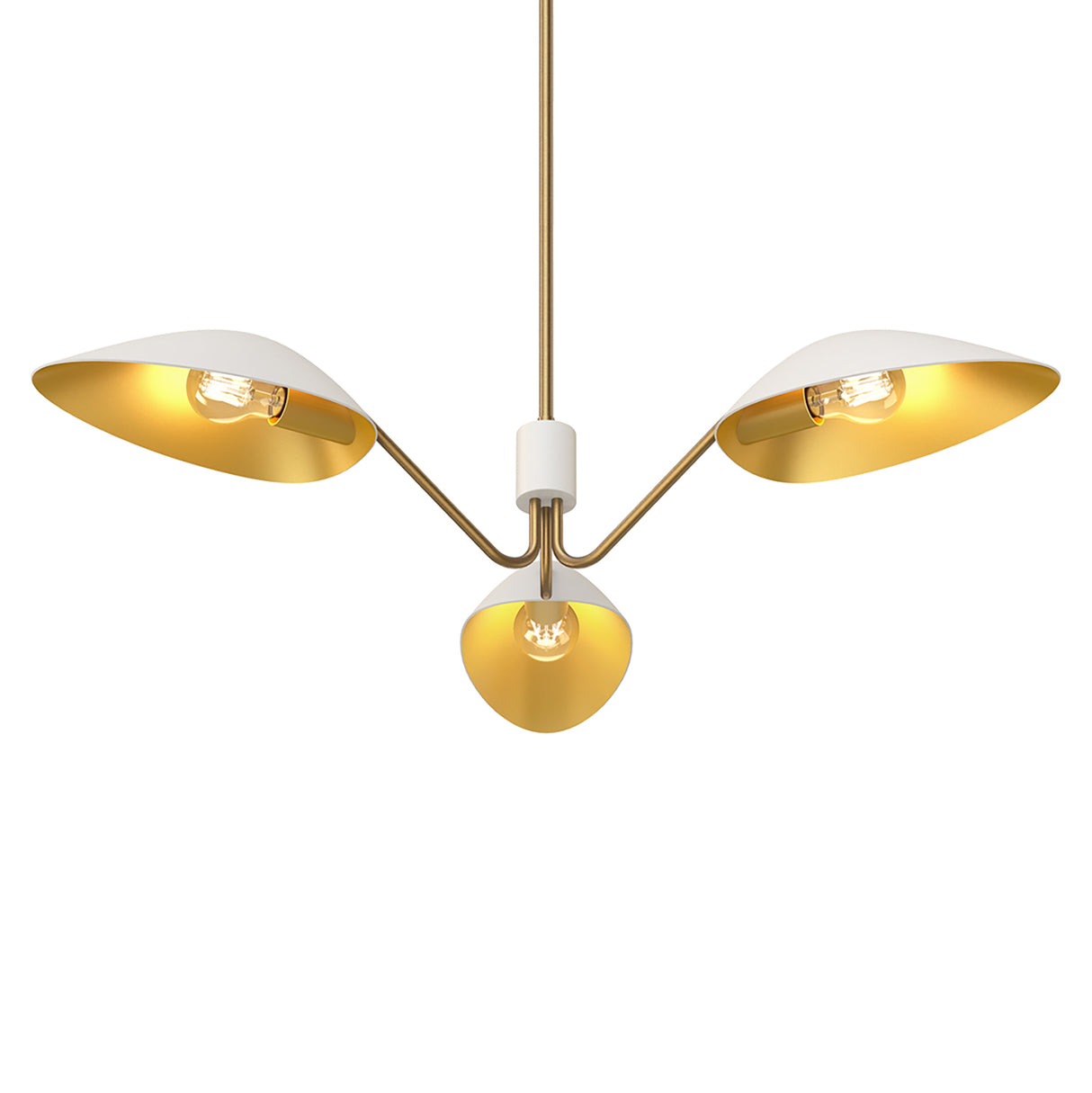 Jade 3 Light Chandelier 36", White and Antique Brass