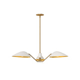 Jade 3 Light Chandelier 36", White and Antique Brass