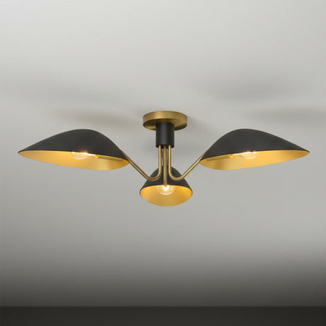 Jade Semi-Flush 32", Matte Black and Antique Brass