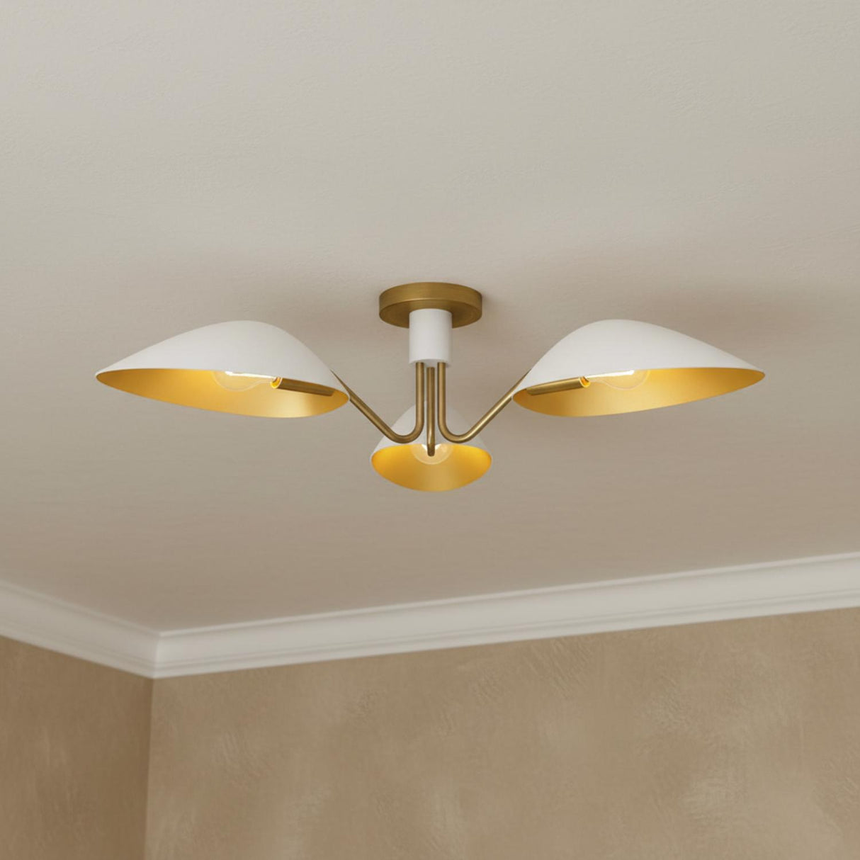 Jade Semi-Flush 32", White and Antique Brass