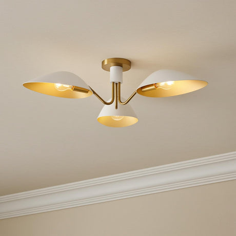 Jade Semi-Flush 32", White and Antique Brass