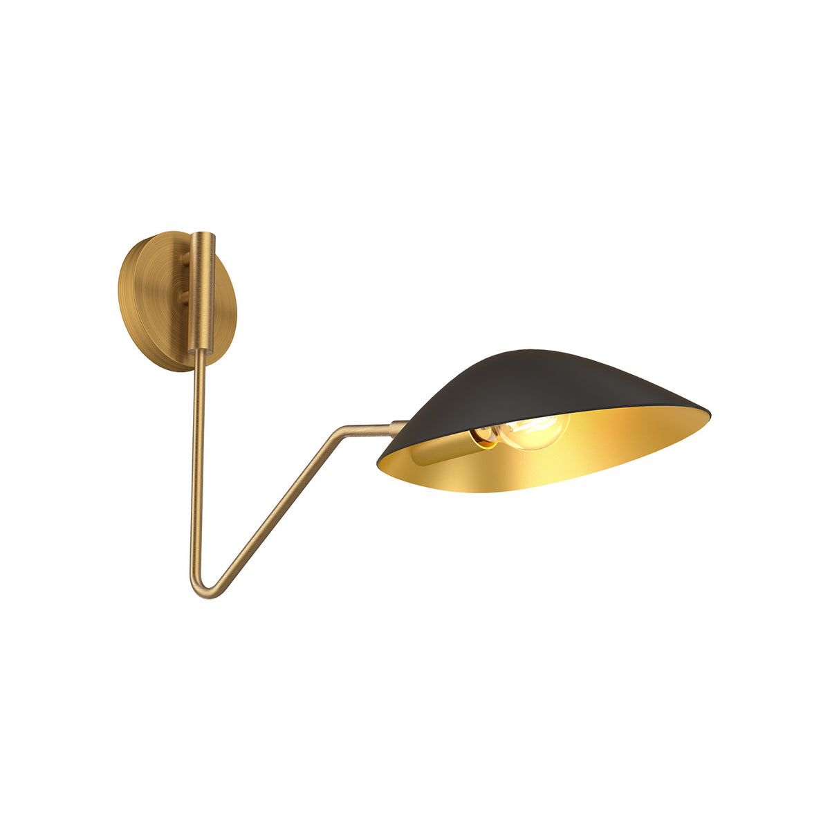 Jade Swing Arm Sconce, Matte Black and Antique Brass