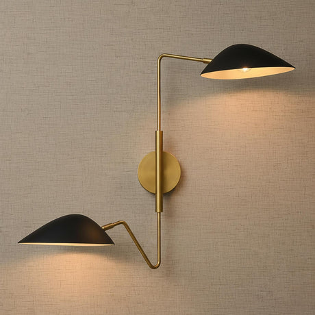 Jade Double Swing Arm Sconce, Matte Black and Antique Brass