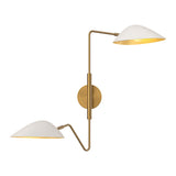 Jade Double Swing Arm Sconce, White and Antique Brass