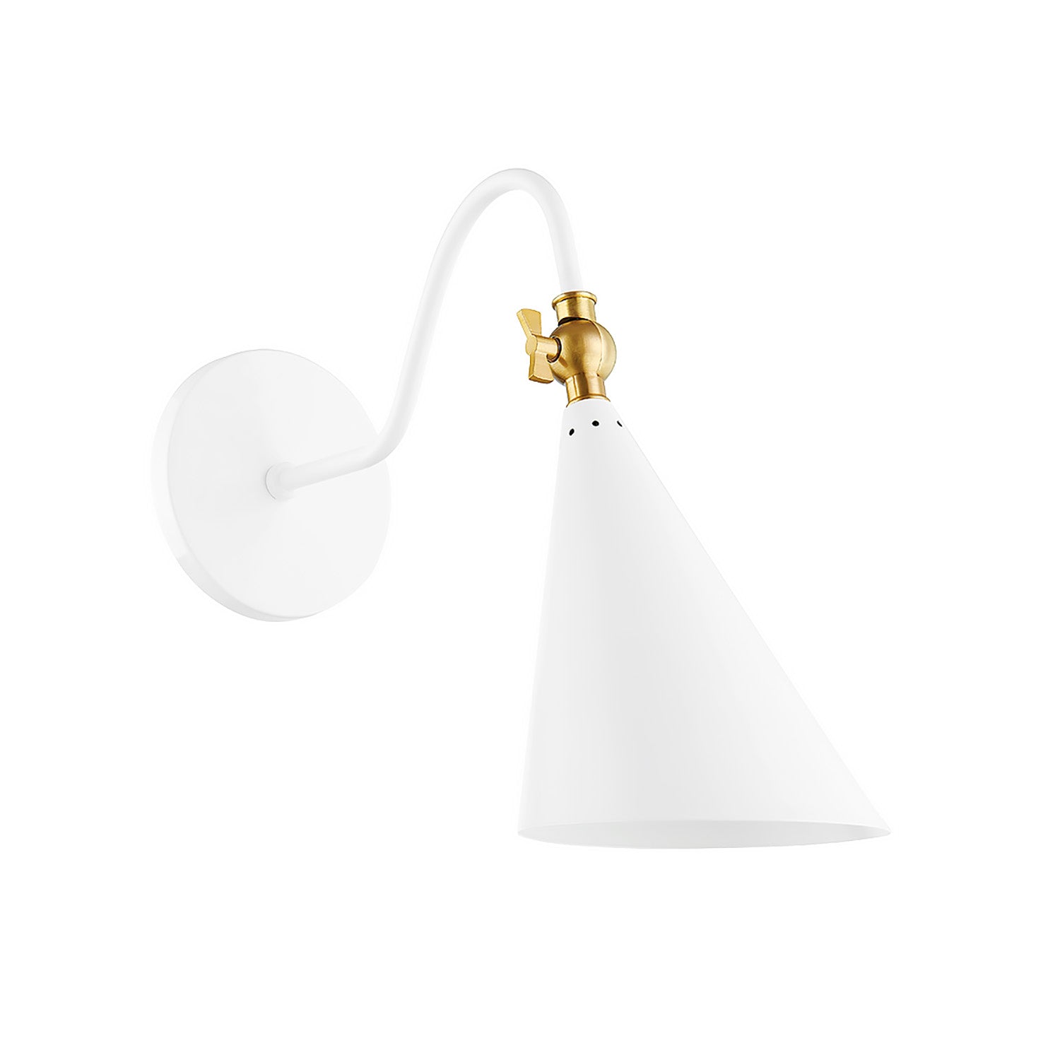 Faye Adjustable Wall Sconce, White with Aged Brass