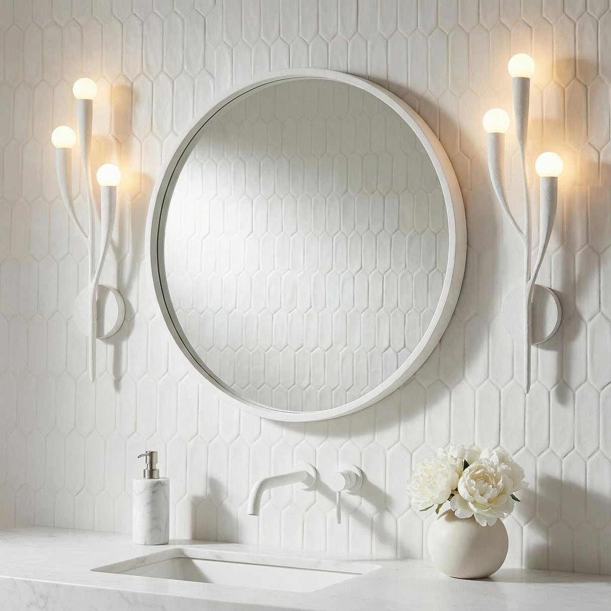 Anita Wall Sconce 24", White Plaster for Modern home with White Tile