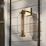 Bennett Outdoor Wall Light, Medium 19" tall in Vintage Brass finish.