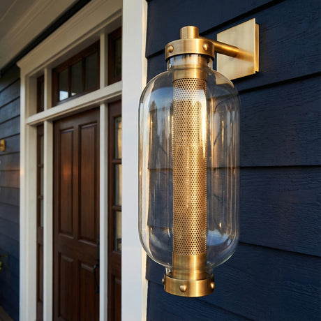 Bennett Outdoor Wall Light for Modern Farmhouse home with Navy Siding