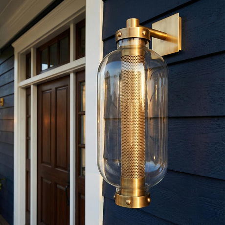 Bennett Outdoor Wall Light for Modern Farmhouse home with Navy Siding