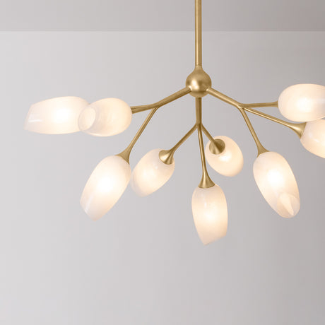 Amara 9 Light Chandelier 34", Gold Leaf with Art Glass
