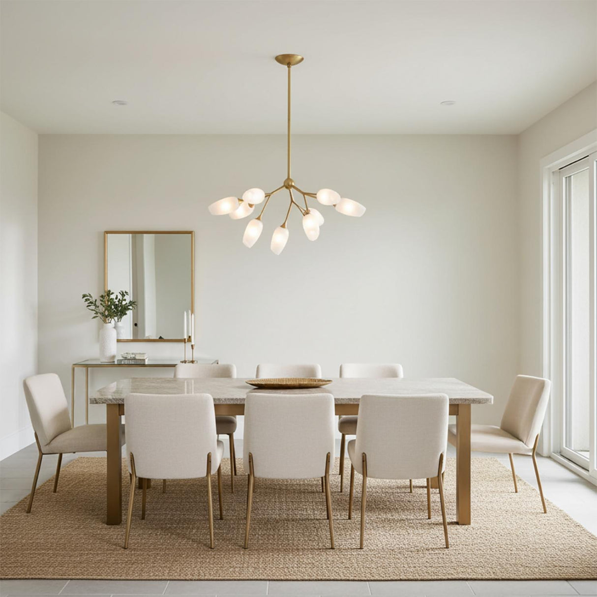 Amara 9 Light Chandelier 34", Gold Leaf with Art Glass