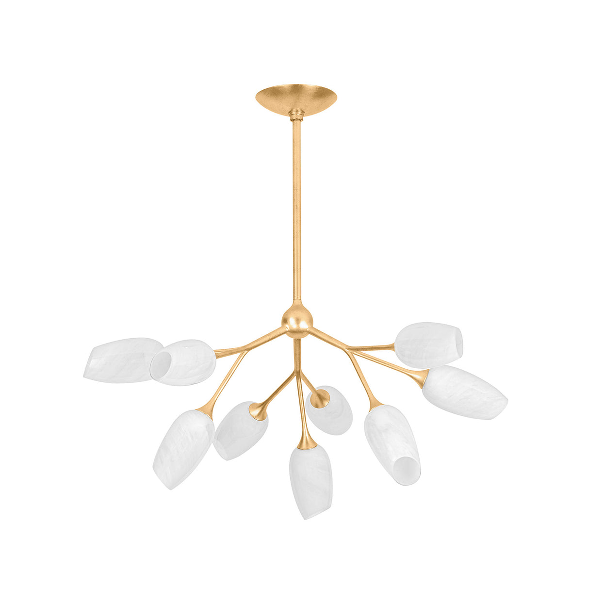 Amara 9 Light Chandelier 34", Gold Leaf with Art Glass