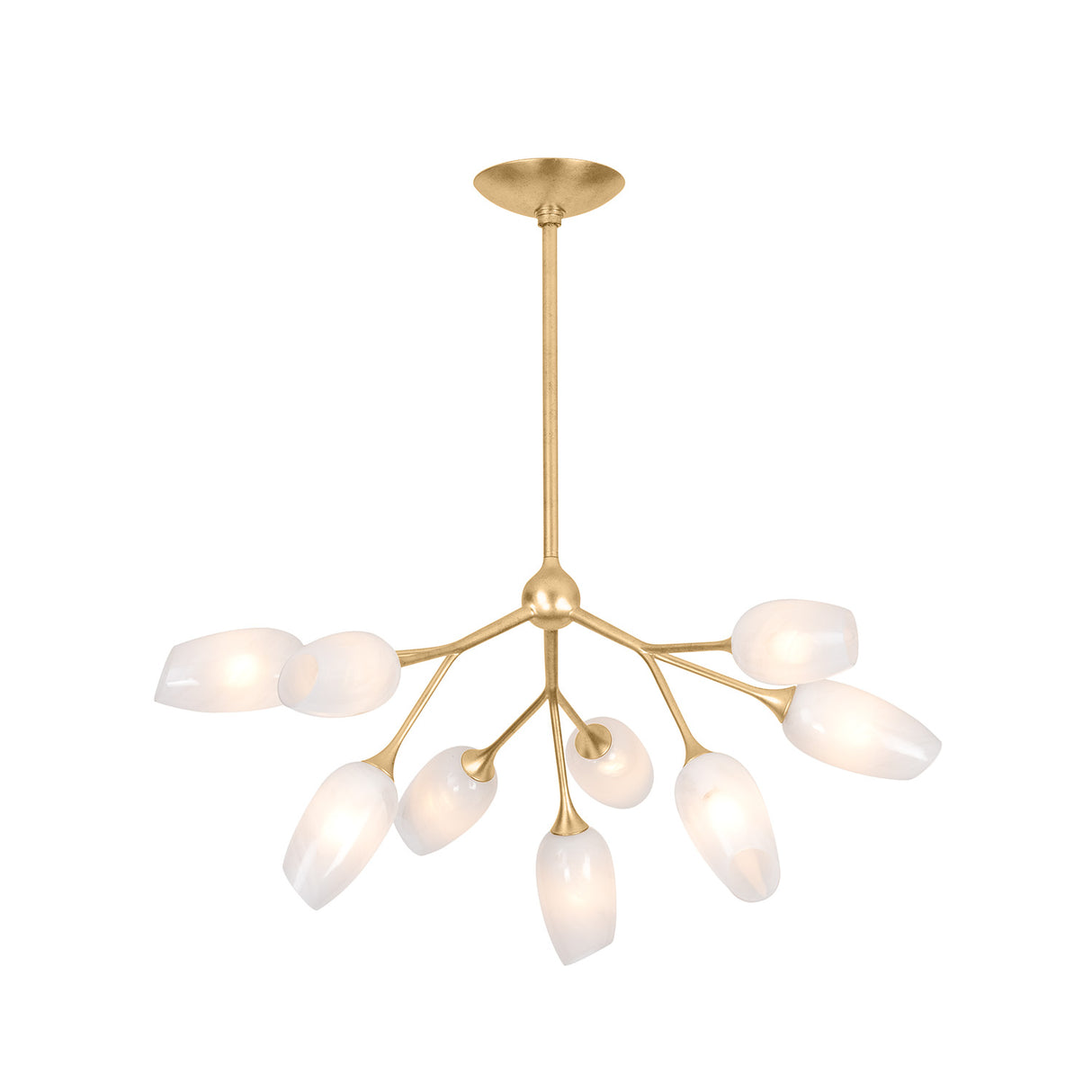 Amara 9 Light Chandelier 34", Gold Leaf with Art Glass