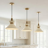 Sadie Medium Pendant 14", Cream and Aged Brass for Modern Farmhouse home with Cream Cabinets