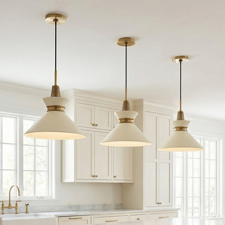 Sadie Medium Pendant 14", Cream and Aged Brass for Modern Farmhouse home with Cream Cabinets