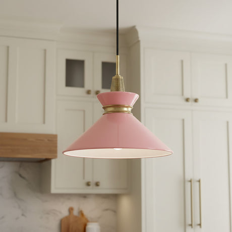 Sadie Medium Pendant 14", Pink and Aged Brass for Transitional home with Cream Cabinetry