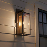 Orin Outdoor Wall Light, Medium 20" Bronze with Vintage Brass Accents for Modern Farmhouse home with White Siding
