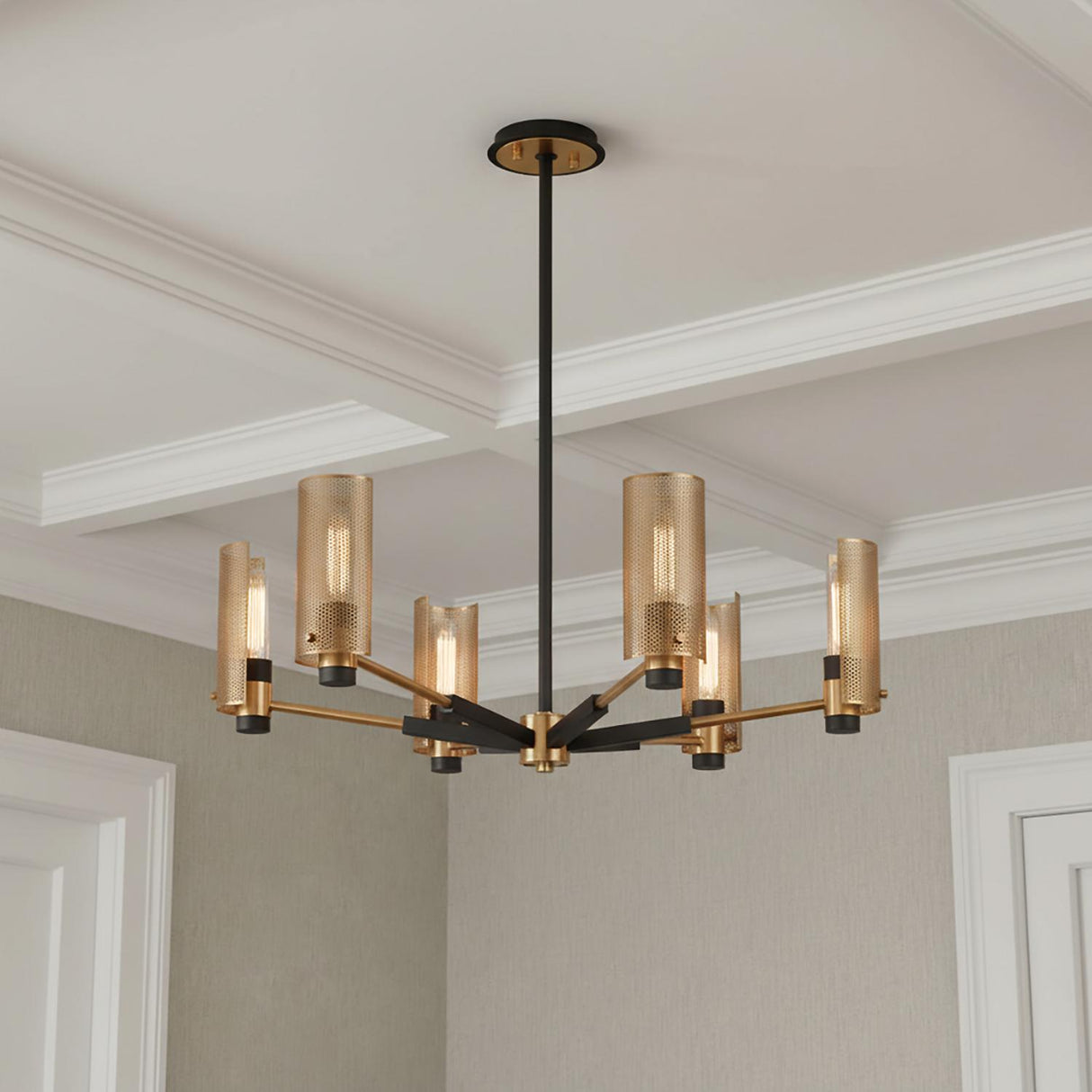 Oliver 6 Light Chandelier 30", Black and Vintage Brass