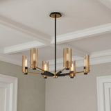 Oliver 6 Light Chandelier 30", Black and Vintage Brass