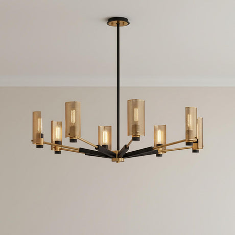 Oliver 8 Light Chandelier 40", Black and Vintage Brass