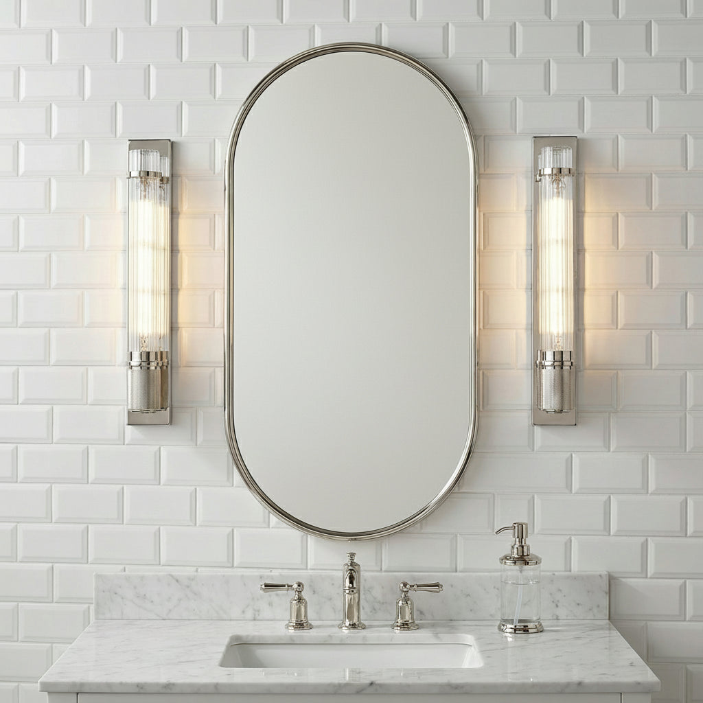 Zeke Wall Sconce 16, Polished Nickel for Modern home with White Subway Tile