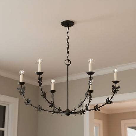 Aviva 6 Light Chandelier 40" for Farmhouse home with Black Metal
