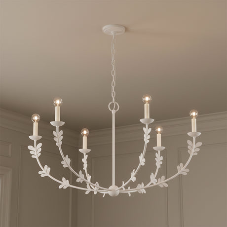 Aviva 6 Light Chandelier 40", Antique White for Farmhouse home with White Shiplap