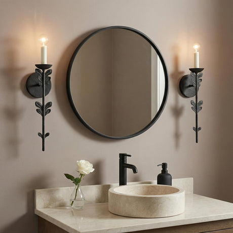 Aviva Wall Sconce 20", Antique Iron for Transitional home with Beige Walls