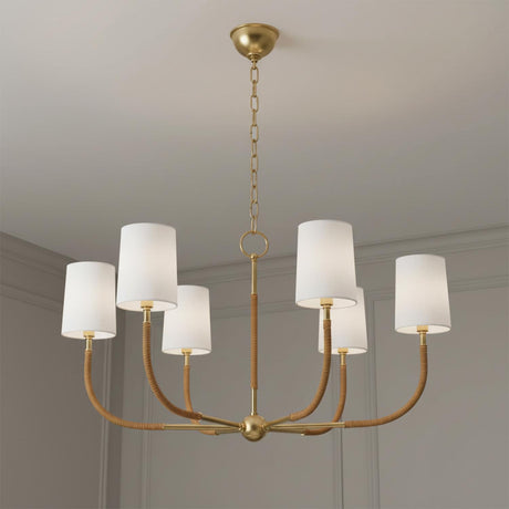 Iris 6 Light Chandelier 34", Aged Brass with Rattan