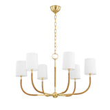 Iris 6 Light Chandelier 34", Aged Brass with Rattan