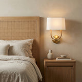 Iris Wall Sconce, Aged Brass with Rattan for Modern home with Beige Walls
