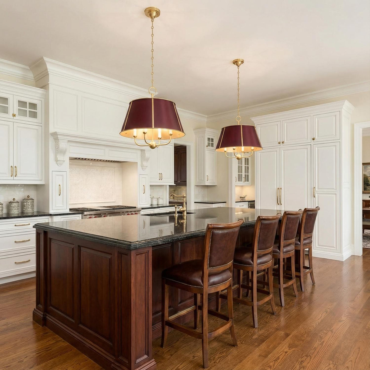 Avery 4 Light Large Pendant 20", Bordeaux with Aged Brass