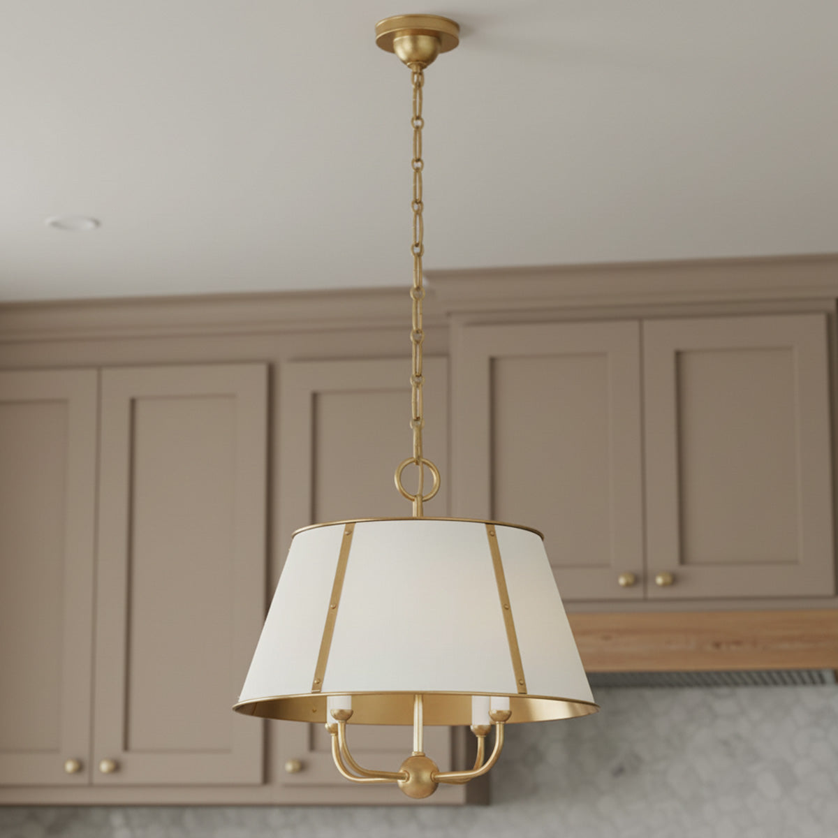Avery 4 Light Large Pendant 20", Off White with Aged Brass