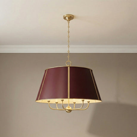Avery 6 Light Extra Large Pendant 28" styled in a Transitional Dining Room with painted walls.