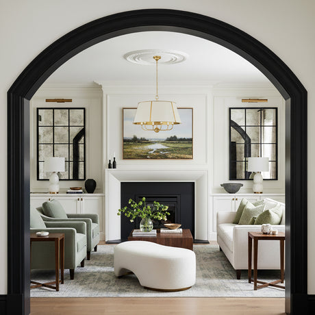 Avery 6 Light Extra Large Pendant 28", Off White with Aged Brass for Transitional home with White Walls