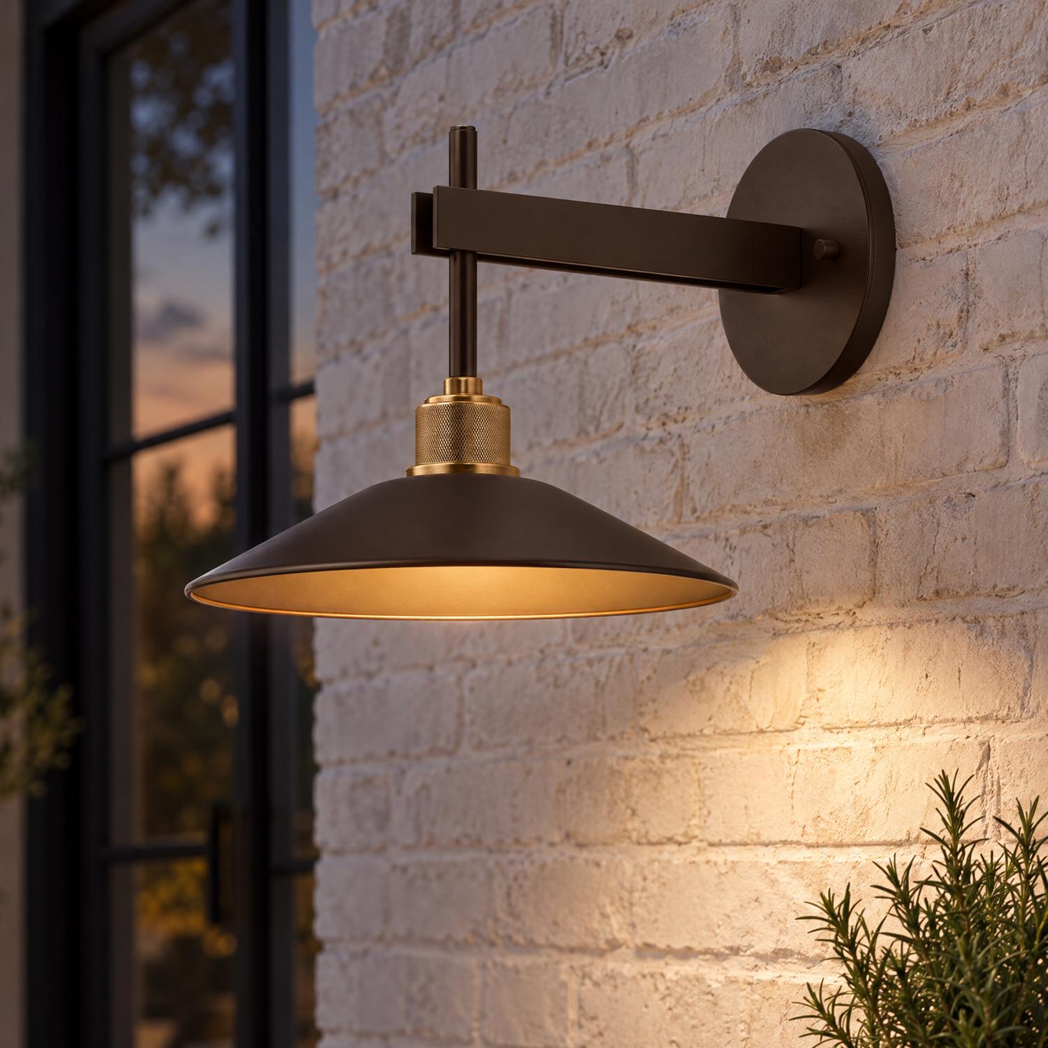 Emeri LED Outdoor Wall Light, Small Bronze with Vintage Brass