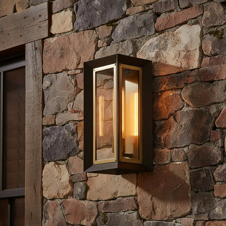 Wesley Outdoor Wall Light, Medium 17" Bronze with Vintage Brass Accents