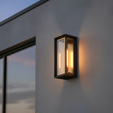 Wesley Outdoor Wall Light, Large 21" Bronze with Vintage Brass Accents for Modern home with Gray Stucco