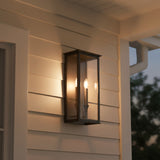 Clinton Outdoor Wall Light, Medium 19" Bronze for Modern Farmhouse home with Beige Siding