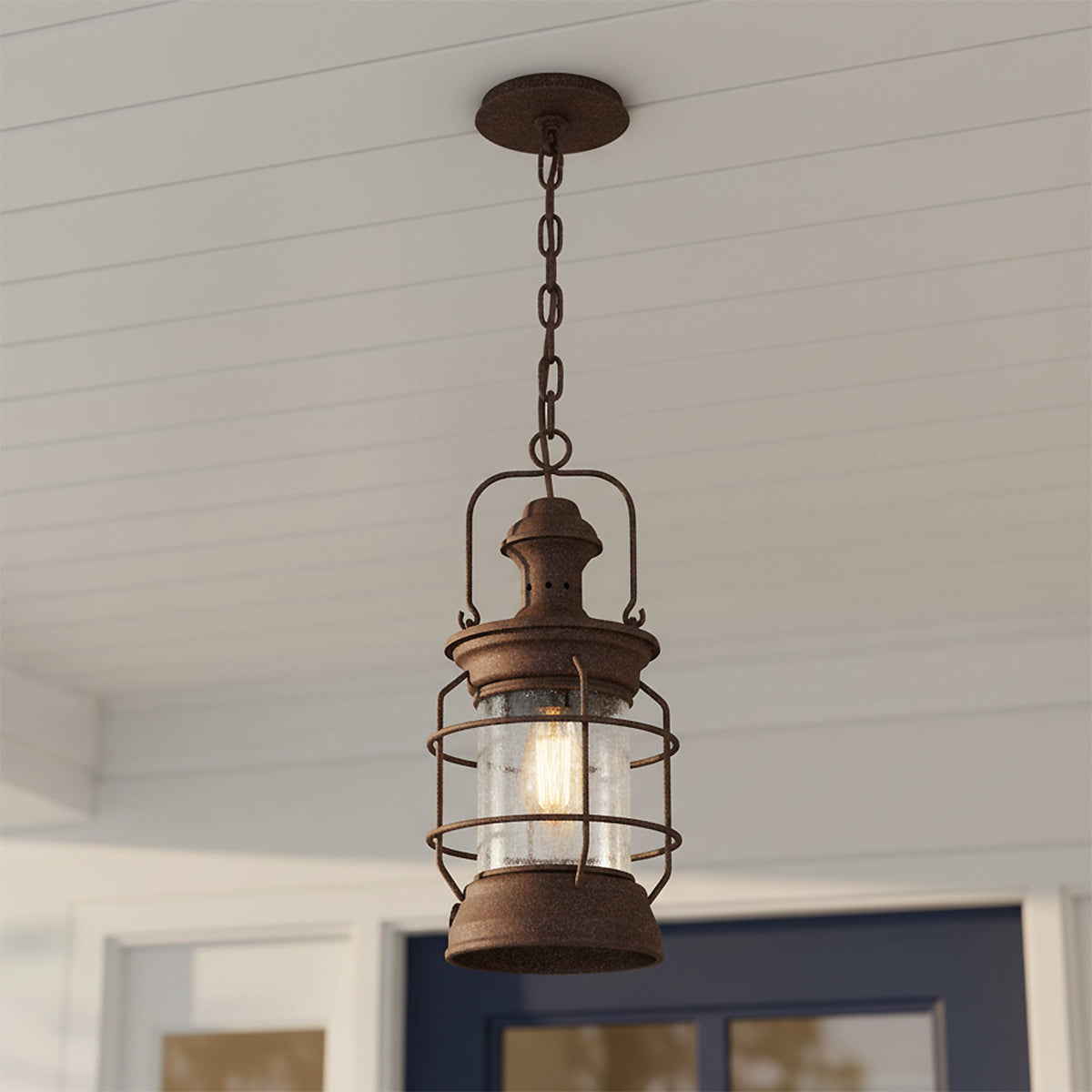 Edgar Outdoor Hanging Light, Bronze for Farmhouse home with White Siding