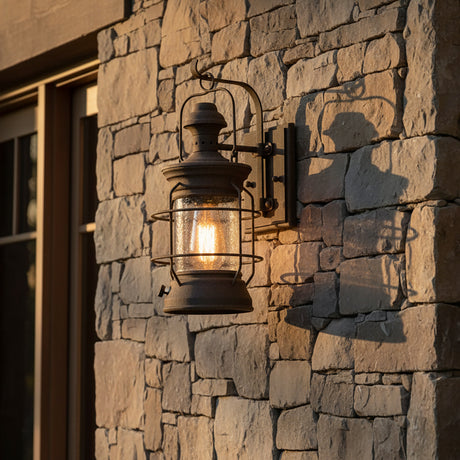 Edgar Outdoor Wall Light, Small 16" Bronze for Farmhouse home with Stone
