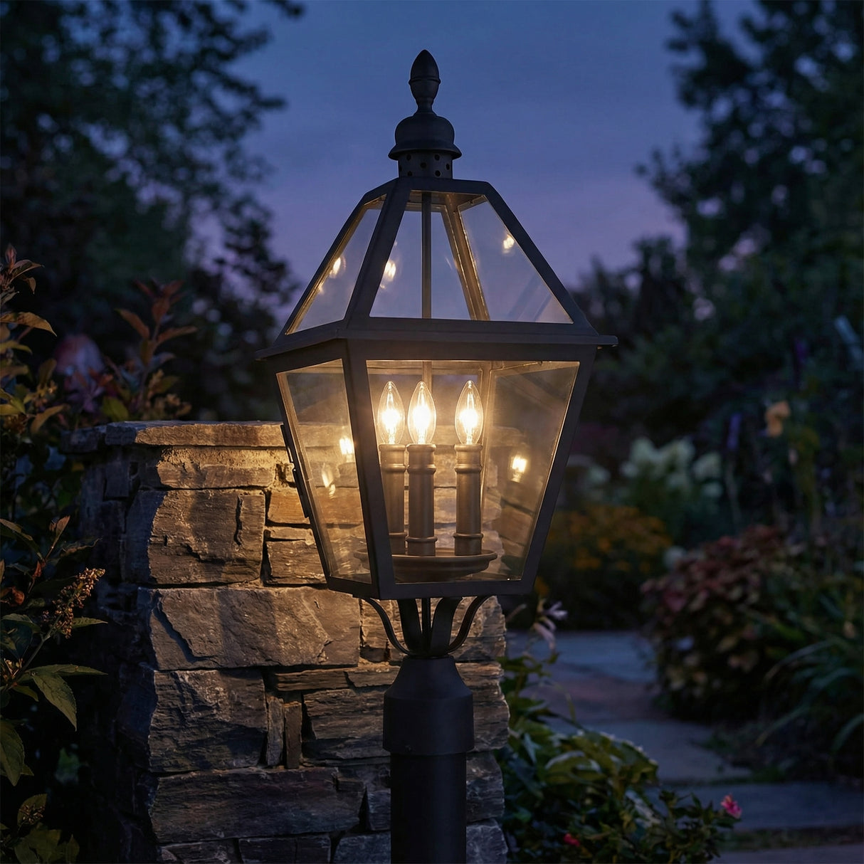 Ashford Outdoor Post Light, Medium 27" Black for Traditional home with Stone Siding