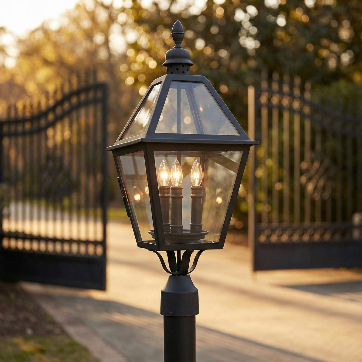 Ashford Outdoor Post Light, Medium 27" Black for Traditional home with Black Iron Fence