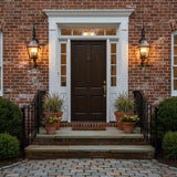 Ashford Outdoor Wall Light, Medium 40" Black - Front door of a brick colonial house with two dramatic and classic 40" tall lantern lights.