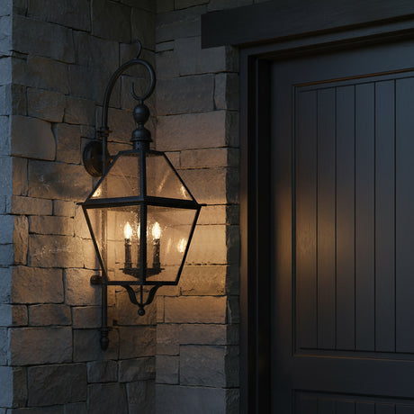 Ashford Outdoor Wall Light, Large 47" Black for Modern Farmhouse home with Gray Stone